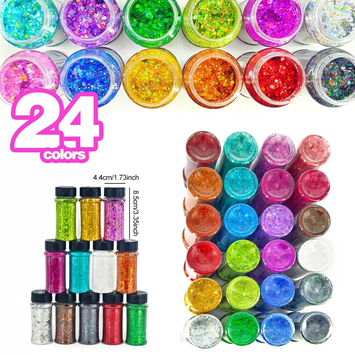 US Warehouses Holographic Chunky Glitter Set 24 Colors Craft Glitter for Resin Crafts Tumbler Nail Body Christmas Sequins Flakes