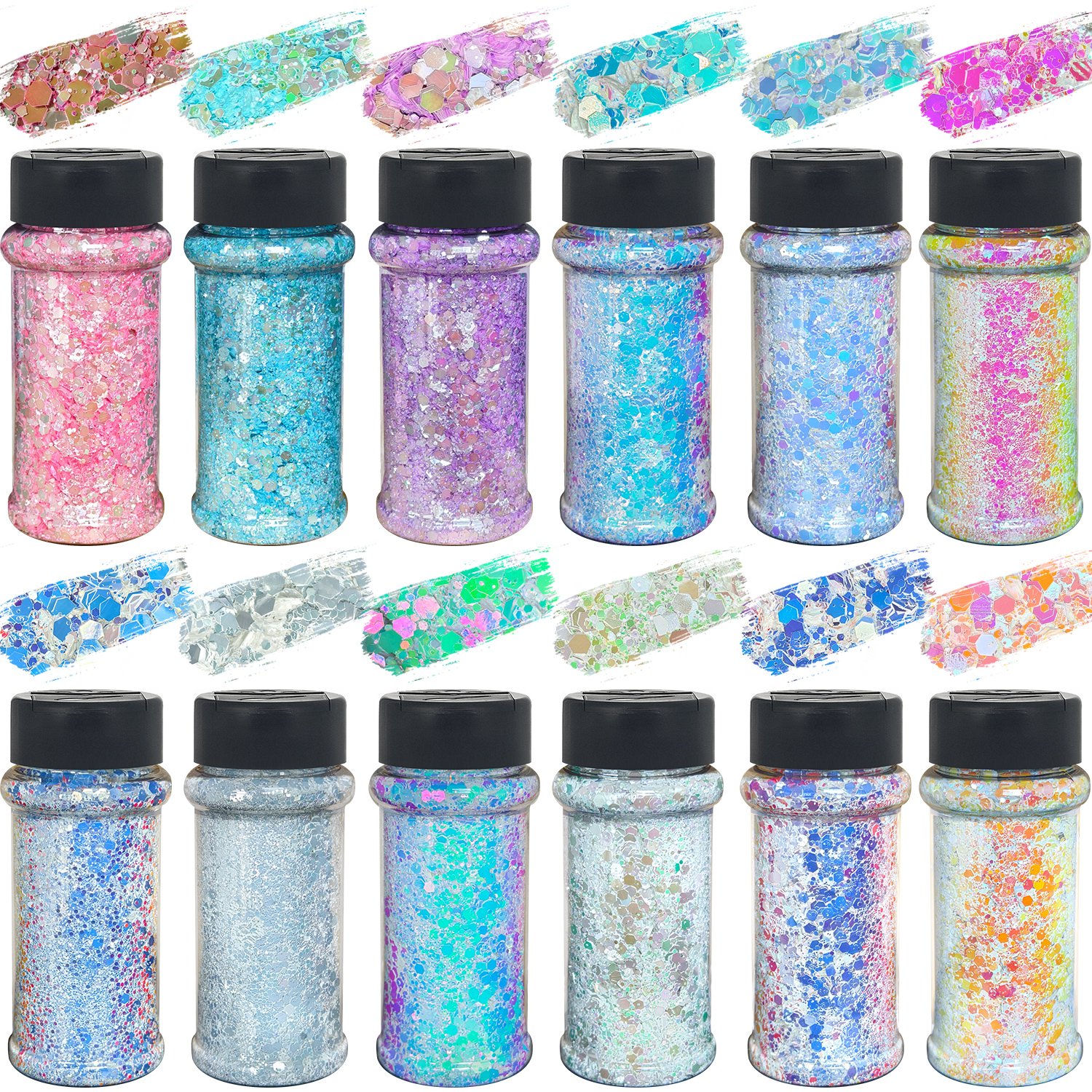 Holographic Chunky Glitter 12-Colors Cosmetic Glitter forNail Body Face Eye, Craft Glitter for Resin Crafts, Nail Art,Slime & Tumbler Decorations