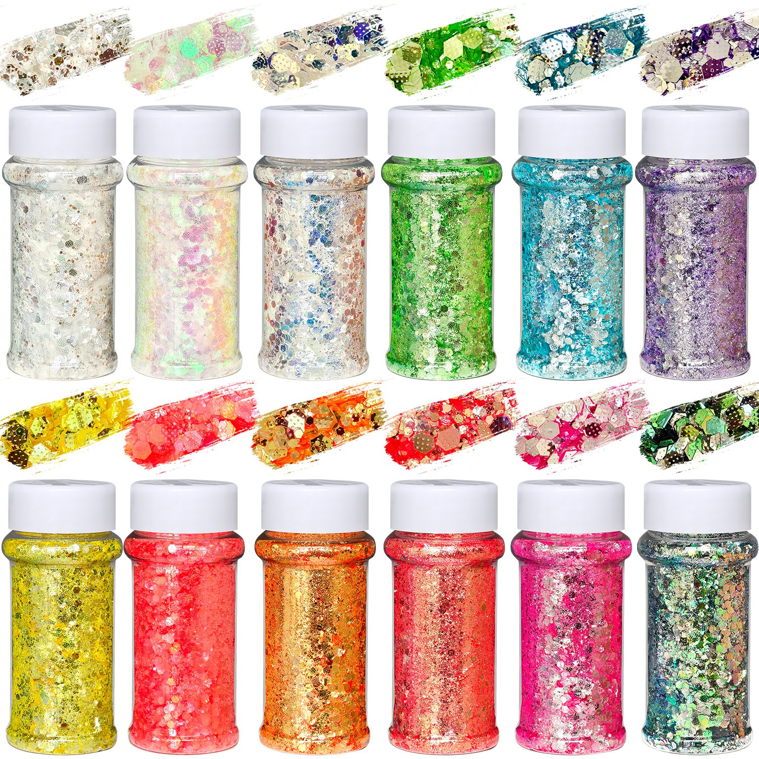 Diamond Embossed Fish Scale Chunky Glitter Flakes 12 Colors, Iridescent Craft Glitter Powder Nail Sequins for Nail Art Hair Epoxy Tumbler Painting Festival DIY Decor