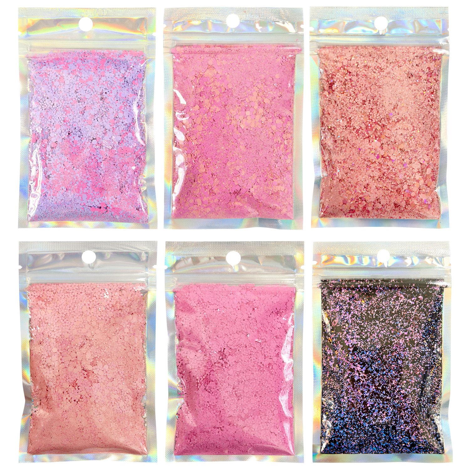 Vibrant Holographic Chunky Glitter 6 Colors 29g Each Bag for Eyeshadow Face Body Makeup Nail Art Tumblers Festival Decoration Compatible with Body Shimmer Spray & Shimmer Oil