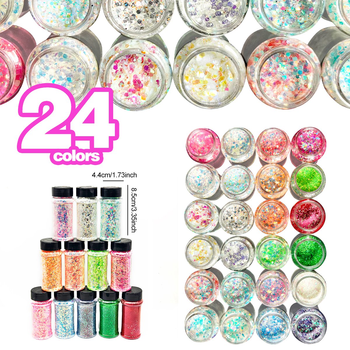 Glow in The Dark Glitter 24-Colors Holographic Chunky Face Glitter for Kids Women Body Glitter for Face Nail Hair Lip Makeup Craft Powder for Resin Arts Crafts Tumbler Slime Festivals Raves Anime Cosplay Concerts Festival
