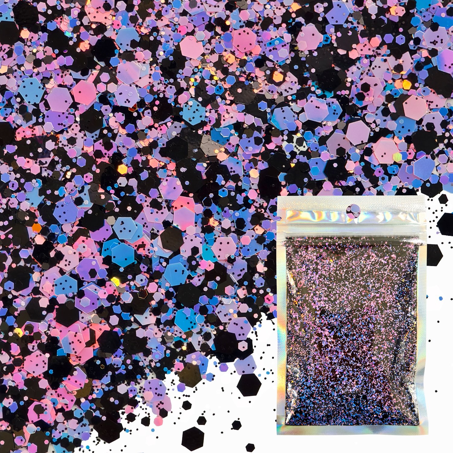 Vibrant Holographic Chunky Glitter 6 Colors 29g Each Bag for Eyeshadow Face Body Makeup Nail Art Tumblers Festival Decoration Compatible with Body Shimmer Spray & Shimmer Oil - الصورة 7