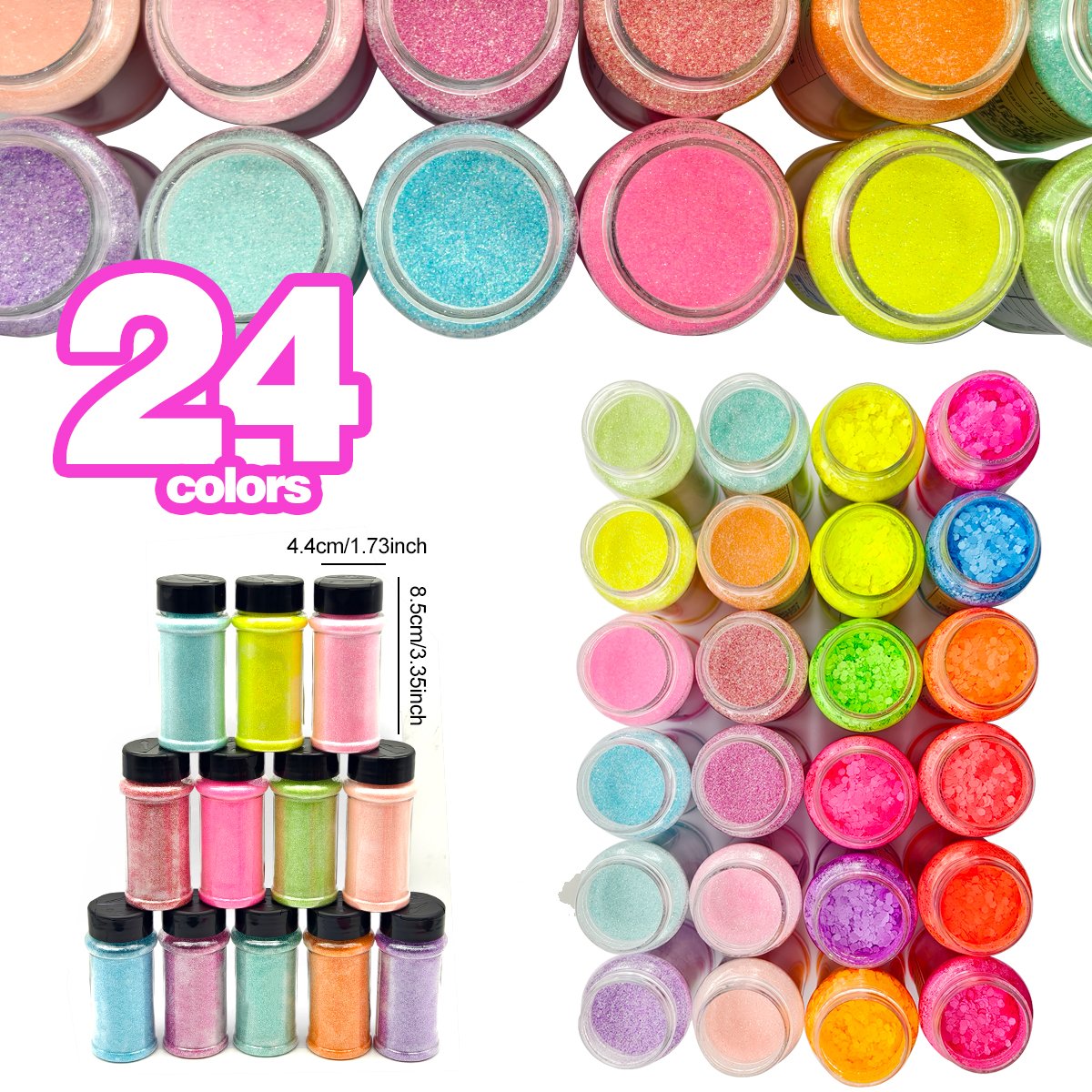 US Warehouses Holographic Chunky Glitter 24 Colors Super Flash Color 57g Per Bottle for Nails Face Tumblers Body Hair Epoxy Art