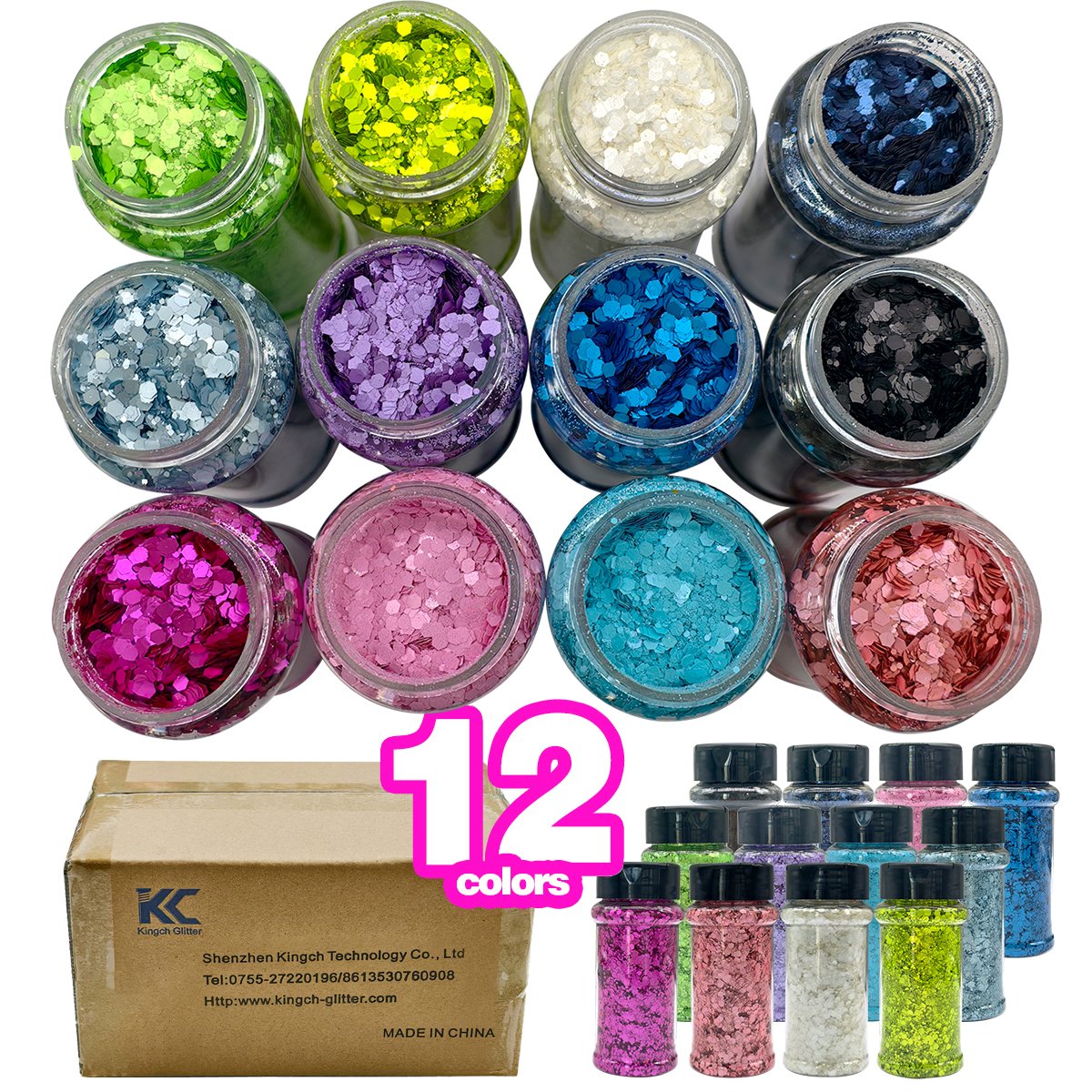 Chunky Glitter 12Colors Fluorescence Matte Chunky Glitter for Crafts, Craft Glitter for Resin Nail Art, DIY Crafts, Bulk Face Glitter for Festival Makeup - 图片 3