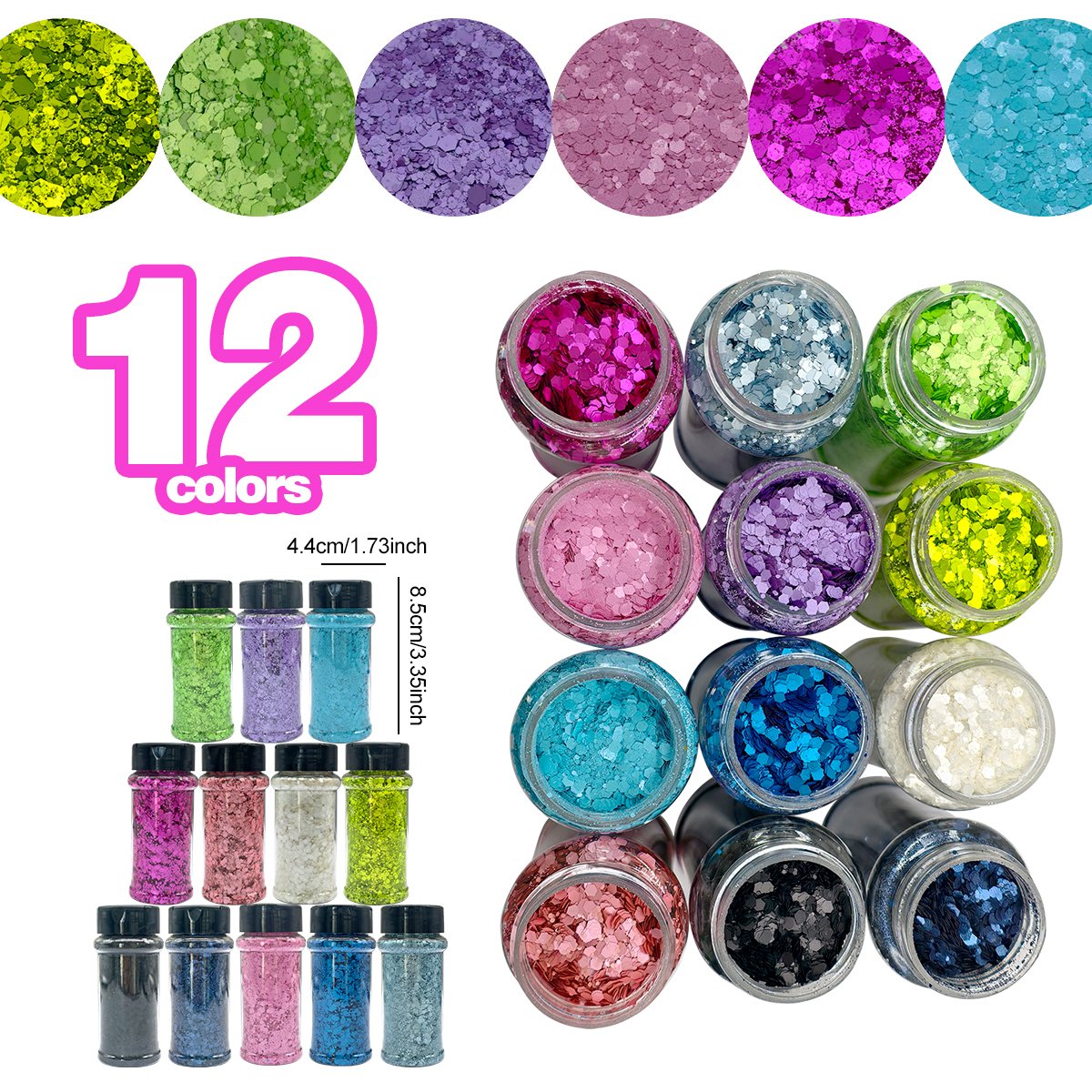 Chunky Glitter 12Colors Fluorescence Matte Chunky Glitter for Crafts, Craft Glitter for Resin Nail Art, DIY Crafts, Bulk Face Glitter for Festival Makeup