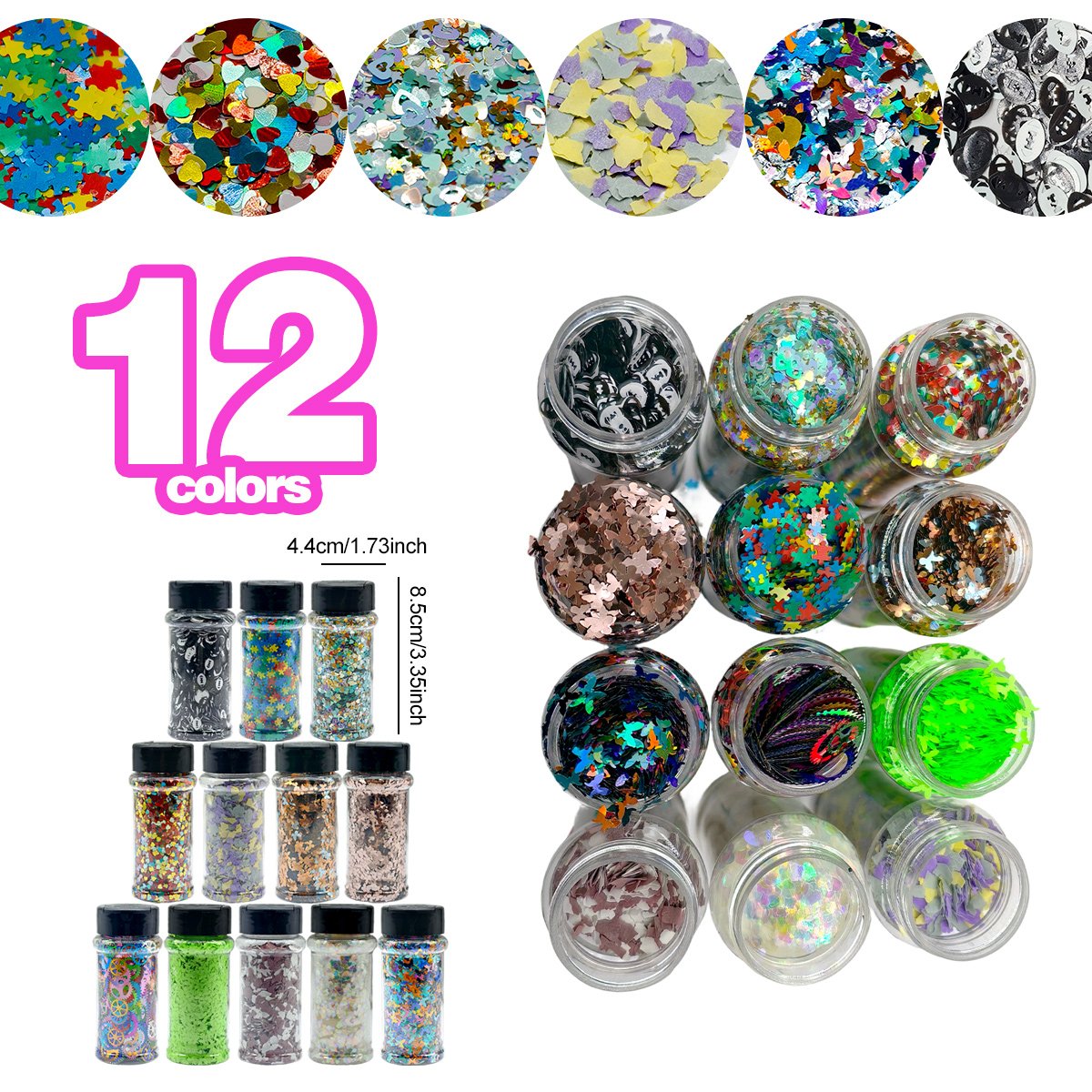 Shape Glitter Chunky Glitter 12pcs shakes Colors for SnowGlobe Cup Nail Makeup Craft Glitter Sparkle Sequins forEpoxy Resin Tumbler Wedding Festival Party Decoration