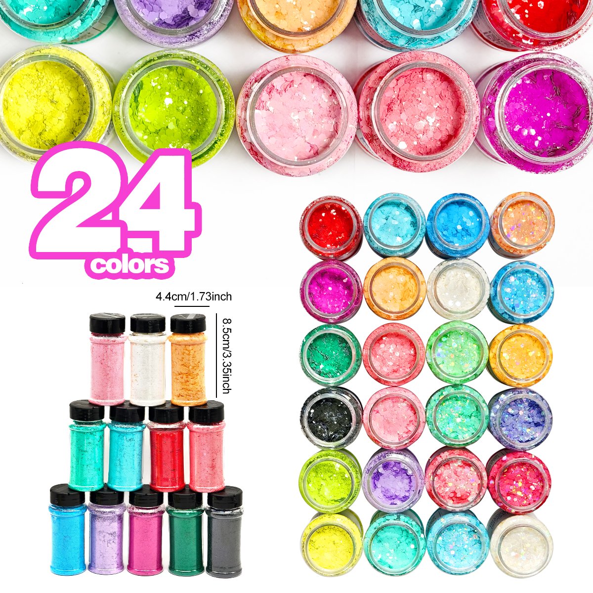 Holographic Neon Chunky Glitter Mix Set, Chameleon Laser Colors, Bright and Colorful Craft Sequins, 24 Colors, Suitable for Makeup, Gift Decoration, Cup Making, Nail Art, Artistic Christmas and Halloween Costumes, Etc., 2oz Per Box