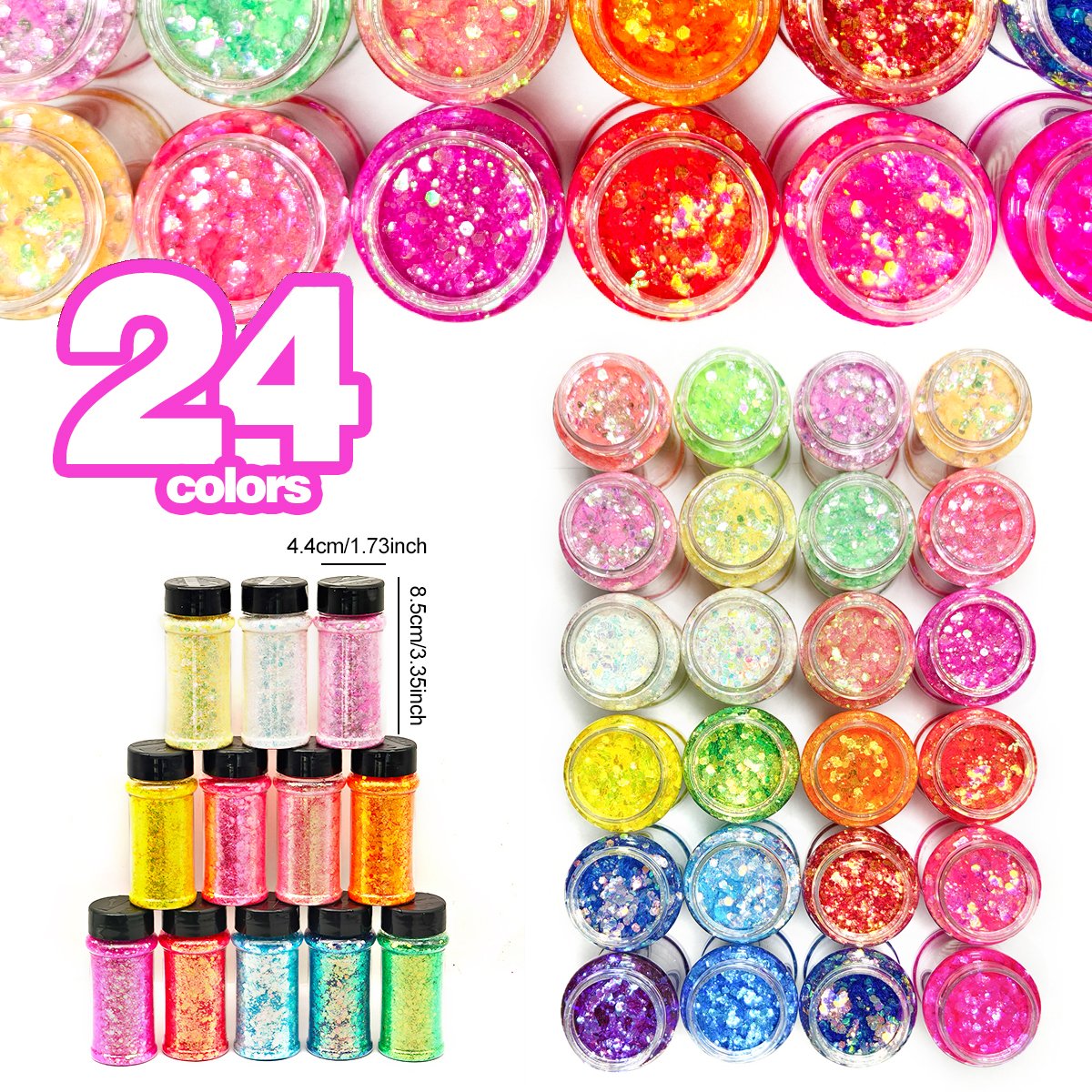 Chameleon Glitter 24 Colors 57g/2oz Color Shift Mixed Holographic Chunky Glitter For Tumblers, Crafts, Body Nail Face Hair, Decorations