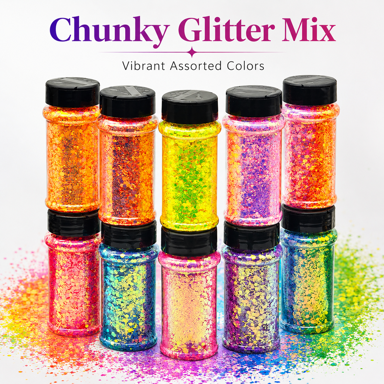 12 Colors High Sparkling fluorescent Chunky glitter 2oz/56g Holographic Craft Glitter For Body Face Nails Arts Crafts Resin Tumblers Christmas Halloween Sequins Flakes